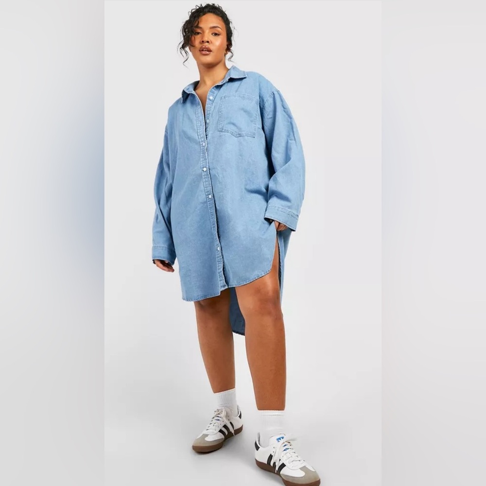 Denim Dipped Hem Shirt Dress- Size U.S. 14